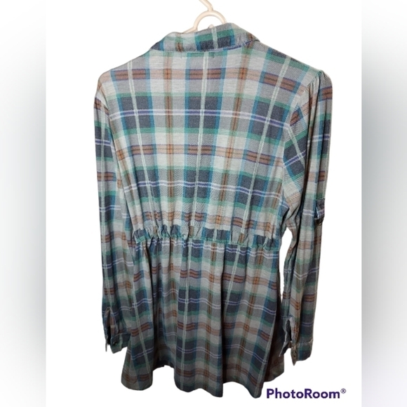 Charlotte Russe large green plaid tunic snap top ☆☆♡♡ - Picture 6 of 16
